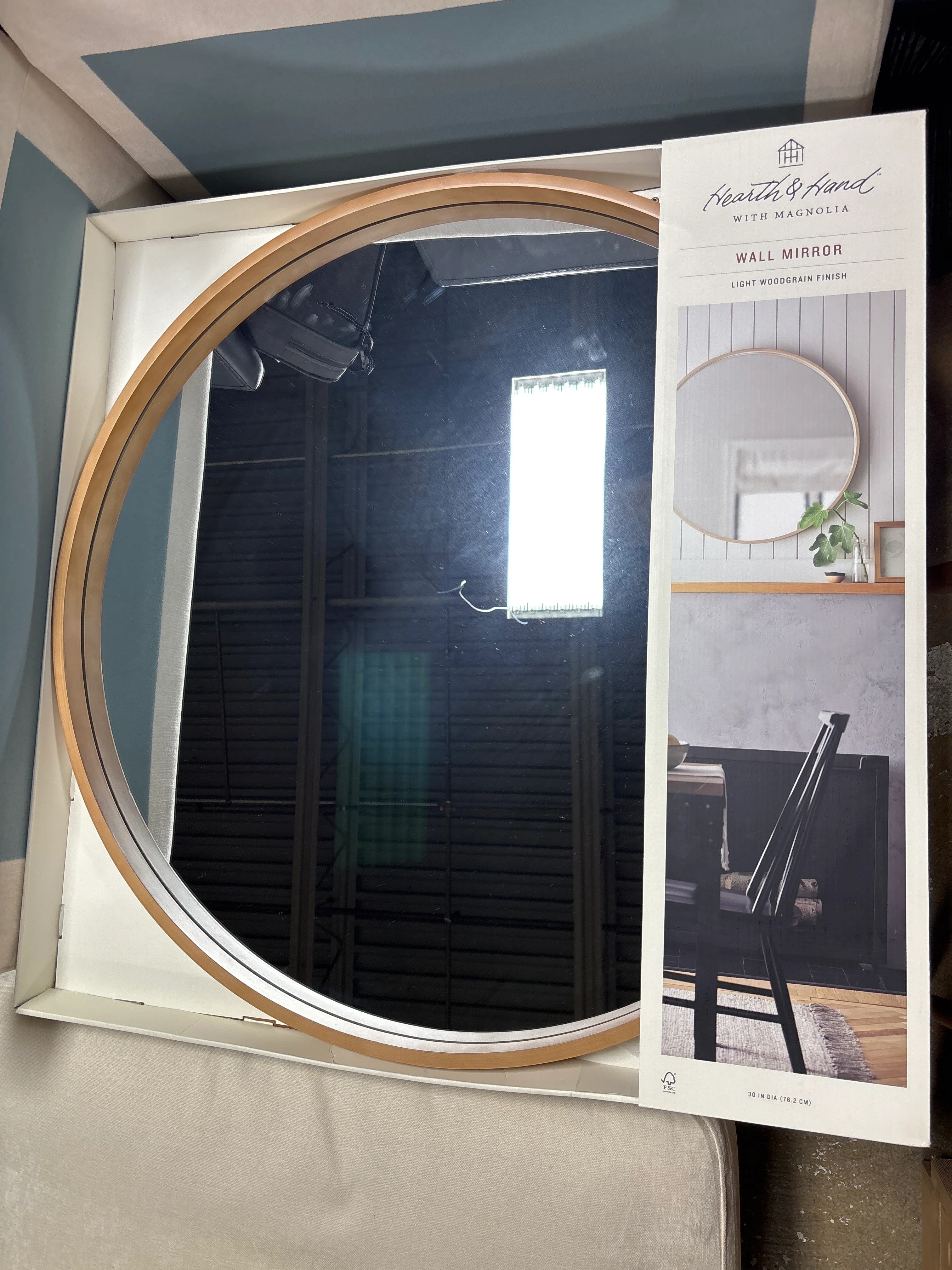 Round Wood Framed Wall Mirror - Natural SHOWROOM ITEM - Image 2