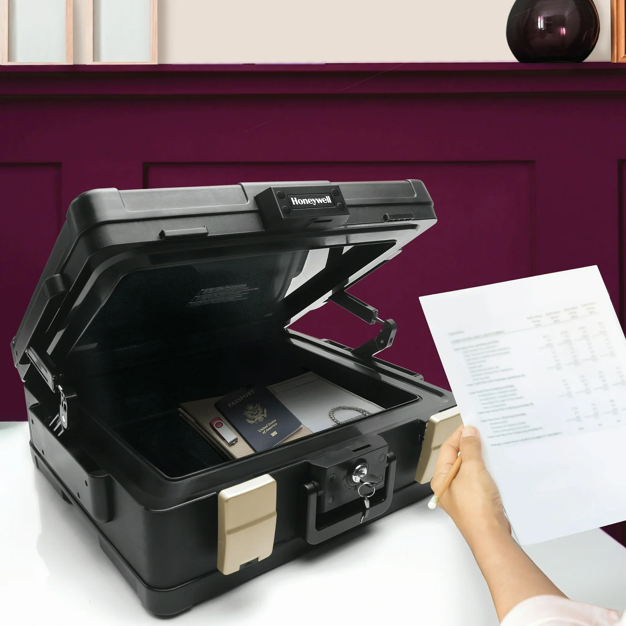 Safes, Waterproof 1-Hour Fire Chest with Key Lock, Carry Handle - Image 4