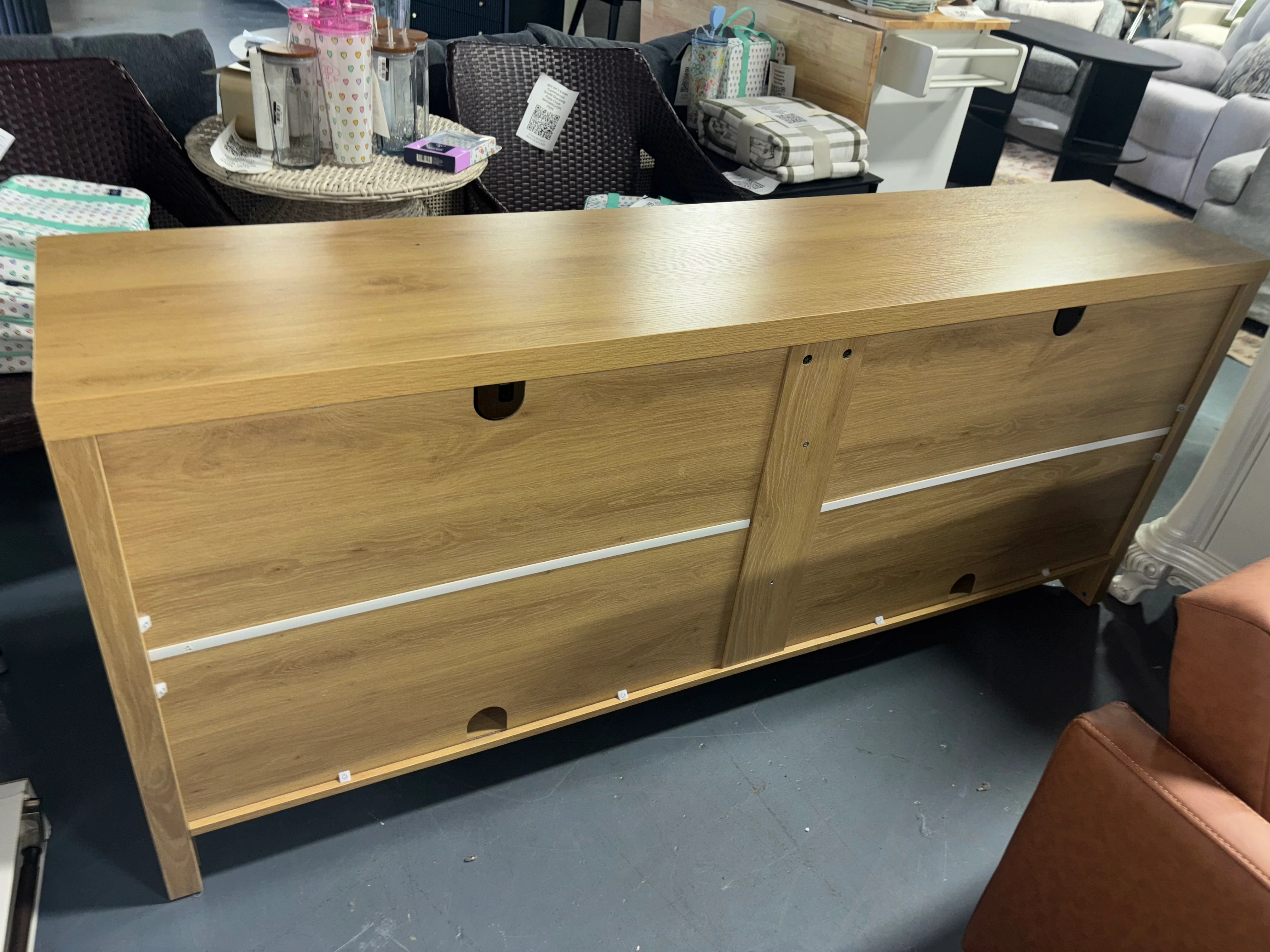 Saracina Home 70" Fluted Sideboard w/ Arched Doors Coastal Oak SHOWROOM ITEM - Image 5