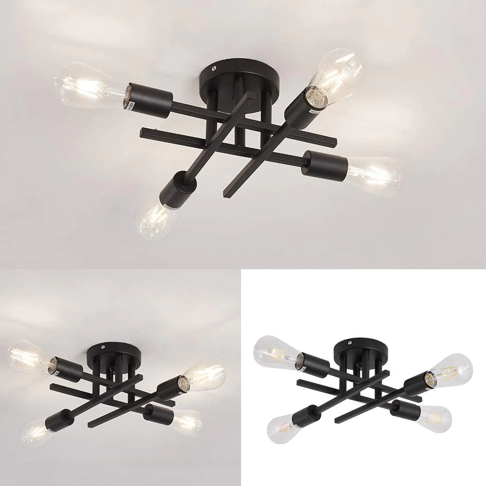 Semi Flush Mount 4 Light Ceiling Light Matte Black - Image 5
