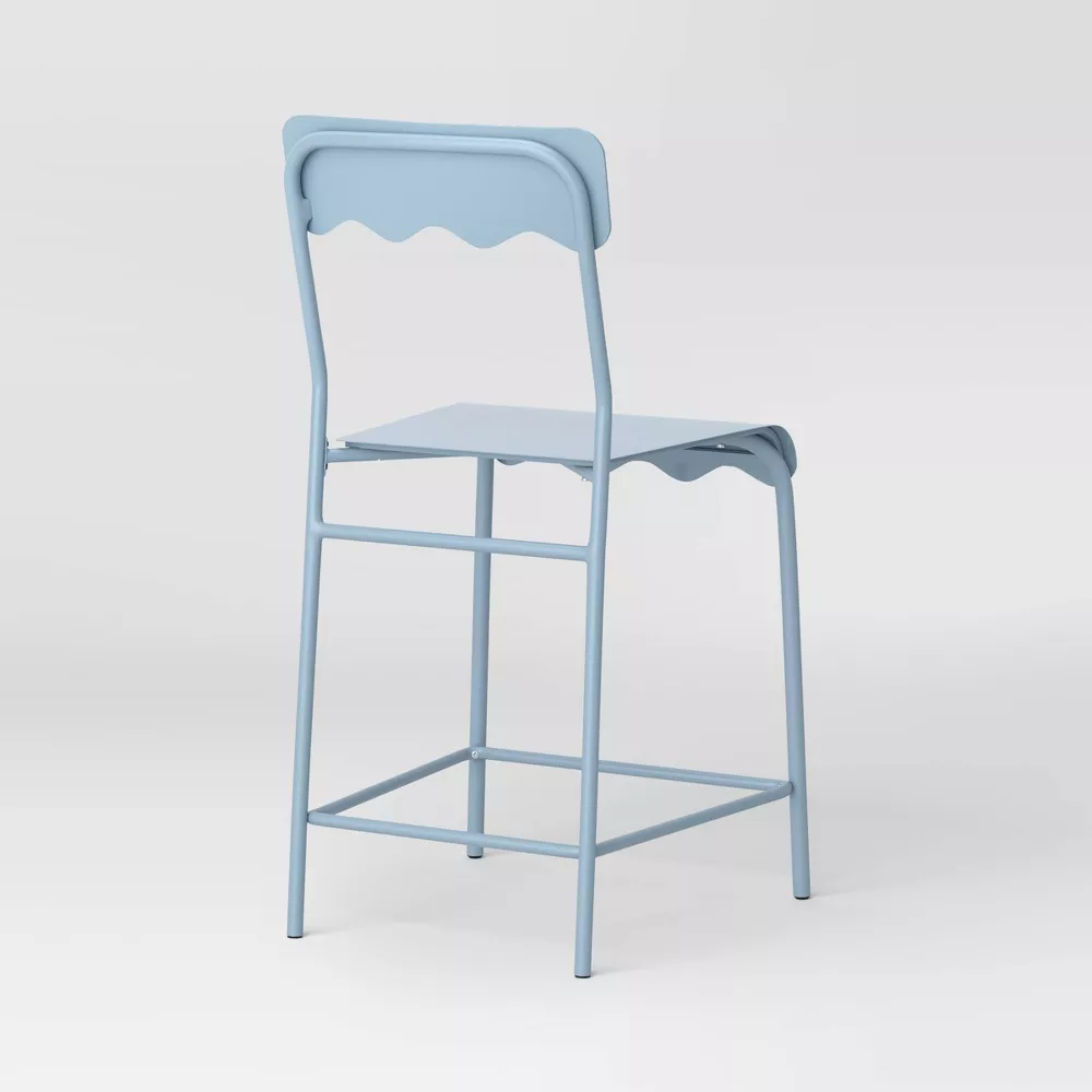 Set of 2 Wavy Metal Counter Height Barstool with Footrest Blue - Image 4