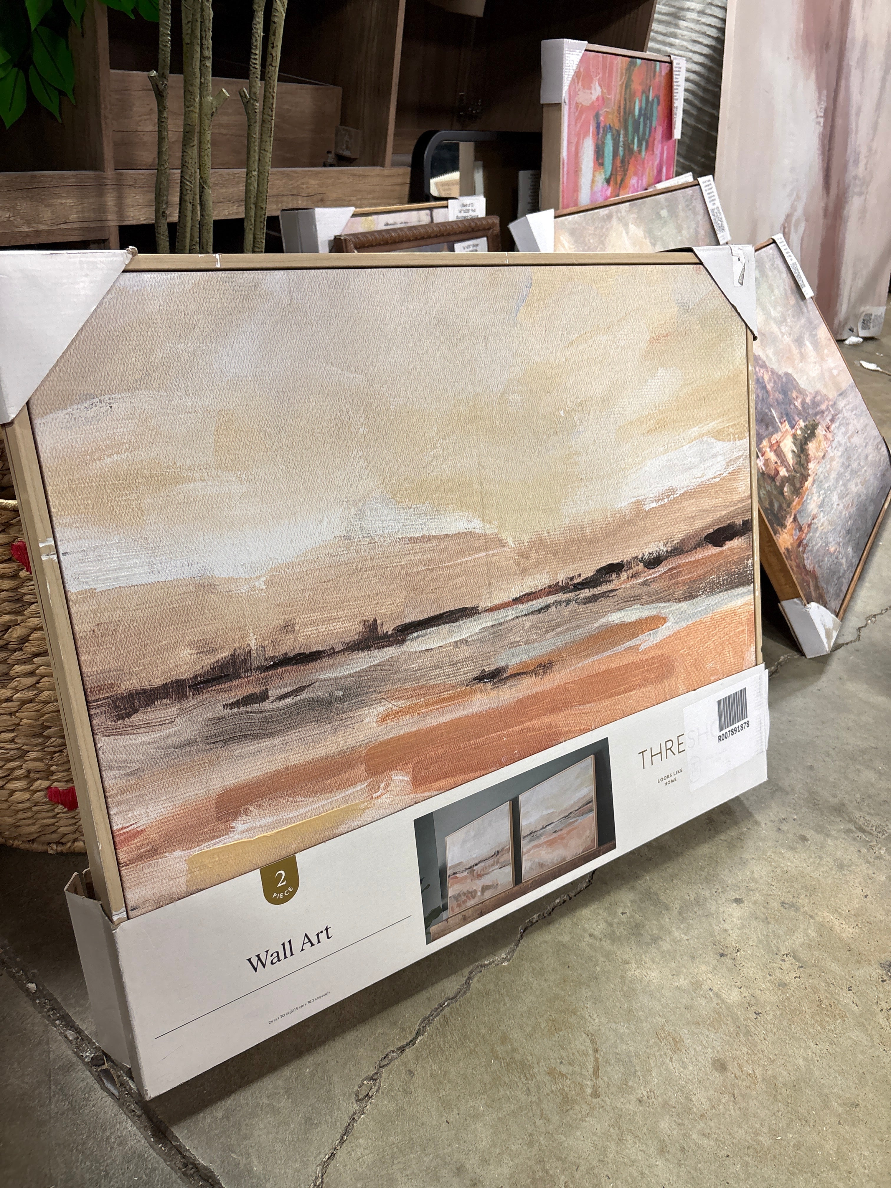 (Set of 2) 24" x 30" Faded Landscape Framed Wall Canvases Natural - Threshold™: Polystyrene Frame, Blockprint Art SHOWROOM ITEM - Image 2