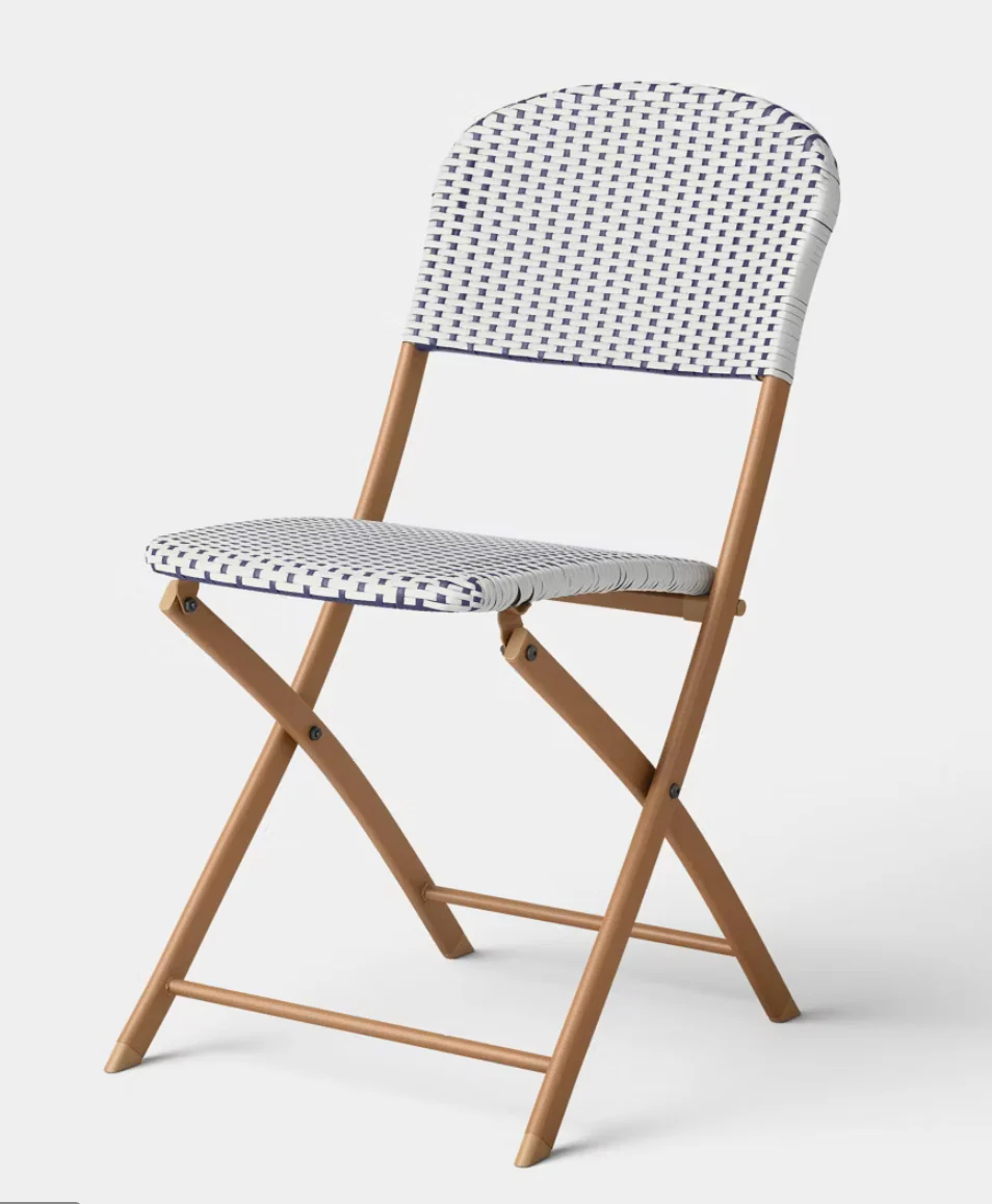 SET OF 2 French Cafe Outdoor Folding Patio Accent Armless Chair Beige SHOWROOM ITEM