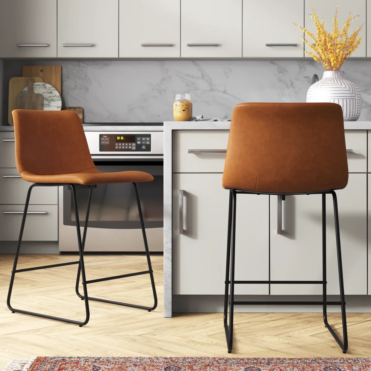 (Set of 2) Liekele Upholstered 35.5" Modern Dining Stools SHOWROOM ITEM