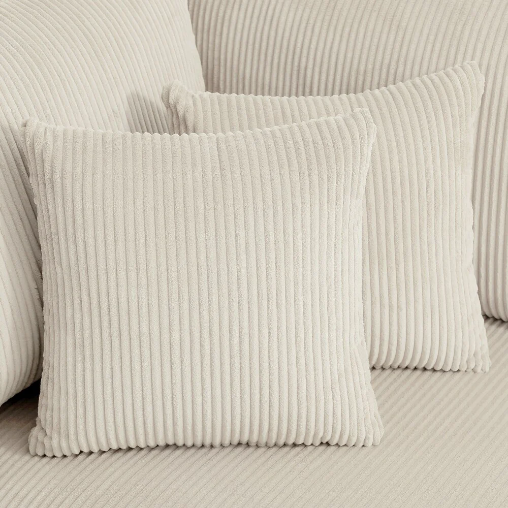 Set of 2 Modern Square Corduroy Accent Throw PillowBeige - Image 3