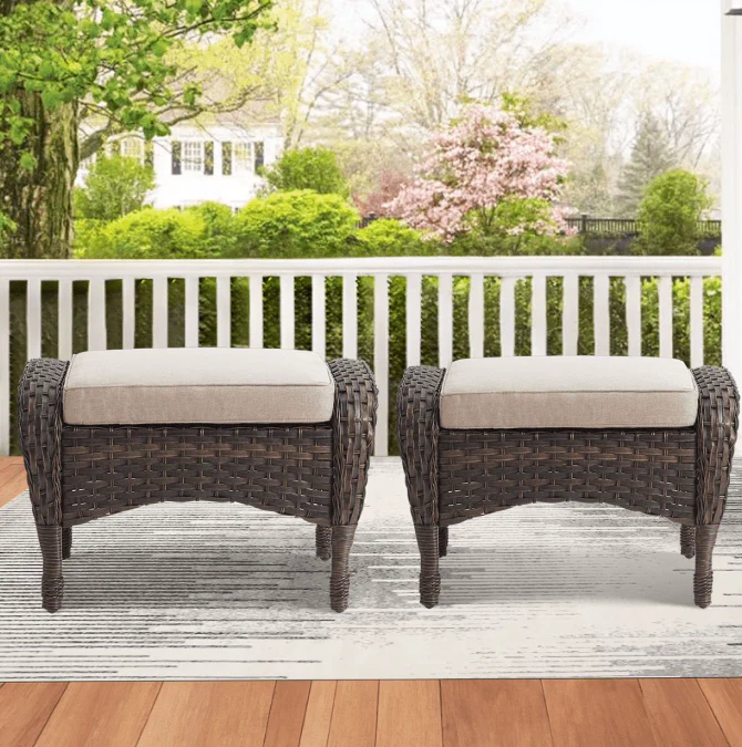 (Set of 2) PARKWELL Outdoor Patio Ottoman SHOWROOM ITEM