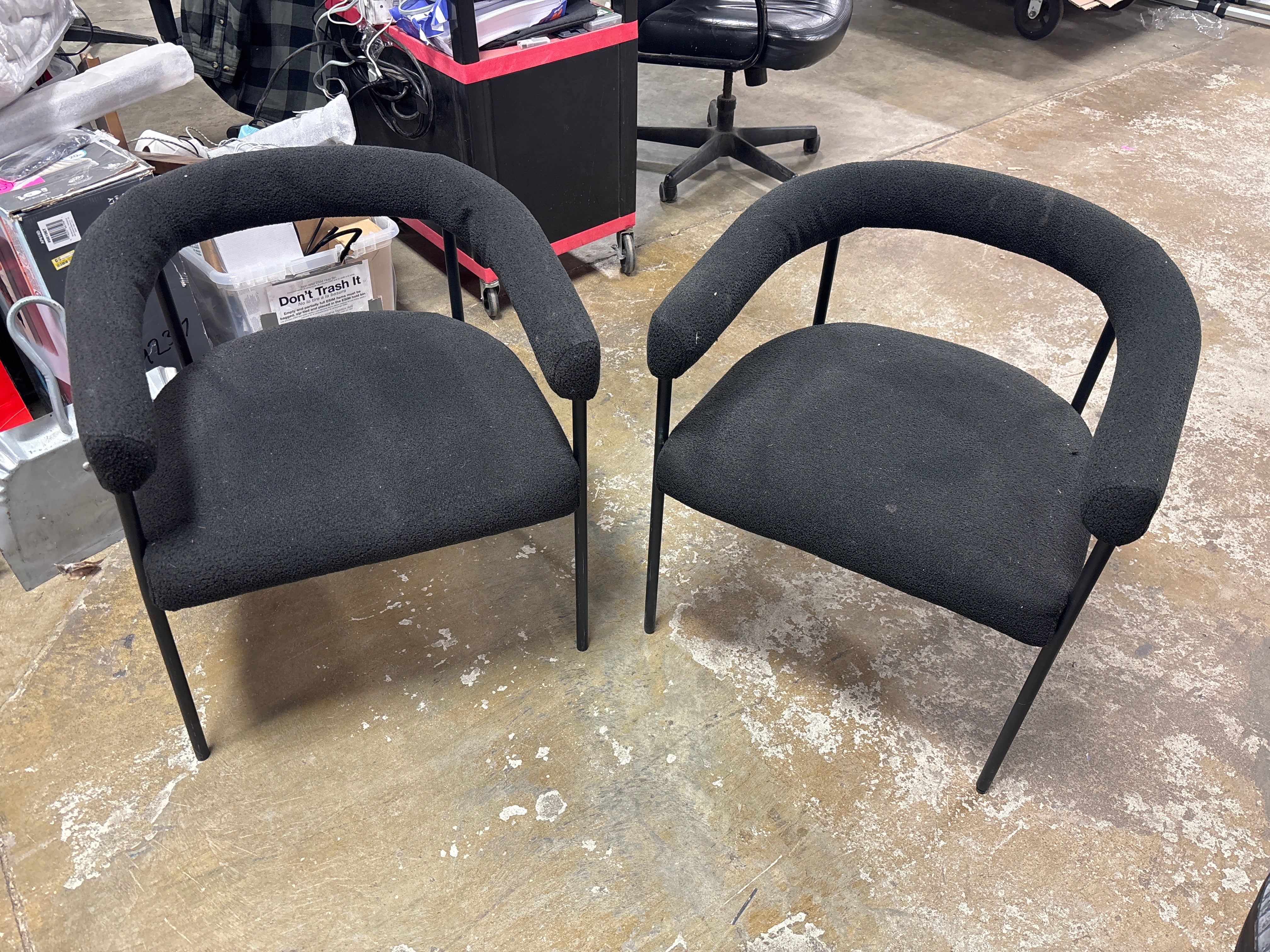(Set of 2) Threshold - Barrel Upholstered Boucle Dining Chair Black SHOWROOM ITEM - Image 2