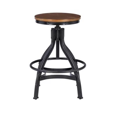 Set of 2 Tormo Adjustable Metal & Distressed Wood Barstool Black - Swivel, Round Seat, Industrial Design - Image 2