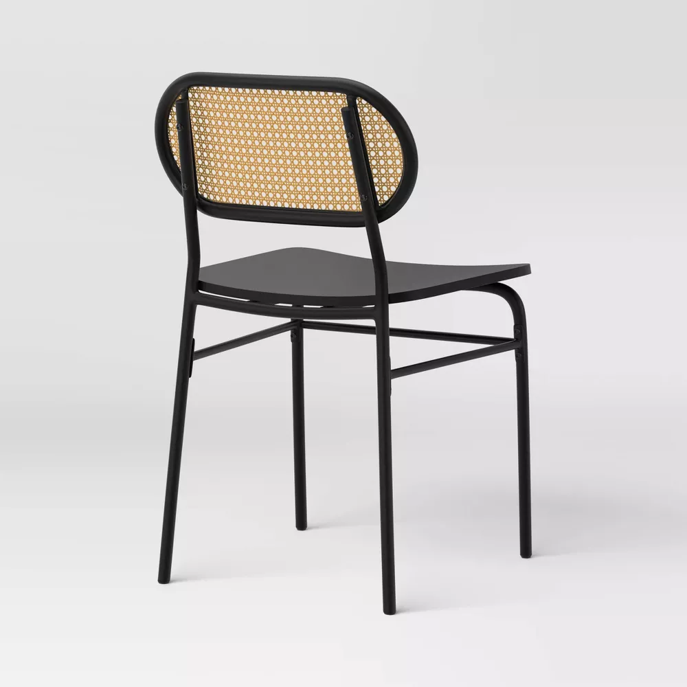 Set of 2 Wicker Back Metal Dining Chair Black - Image 3