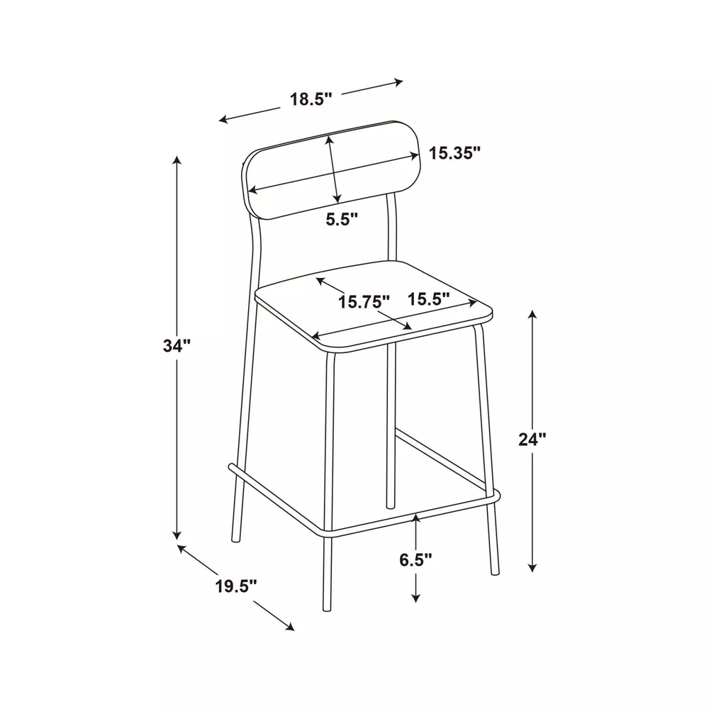 Set of 2  Wood with Metal Base Counter Stool with Footrest Natural, - Image 5