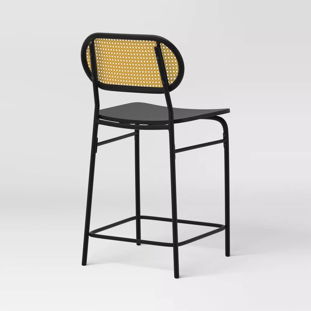 Set of 2 Woven Back Metal Counter Height Barstool Black - Image 2