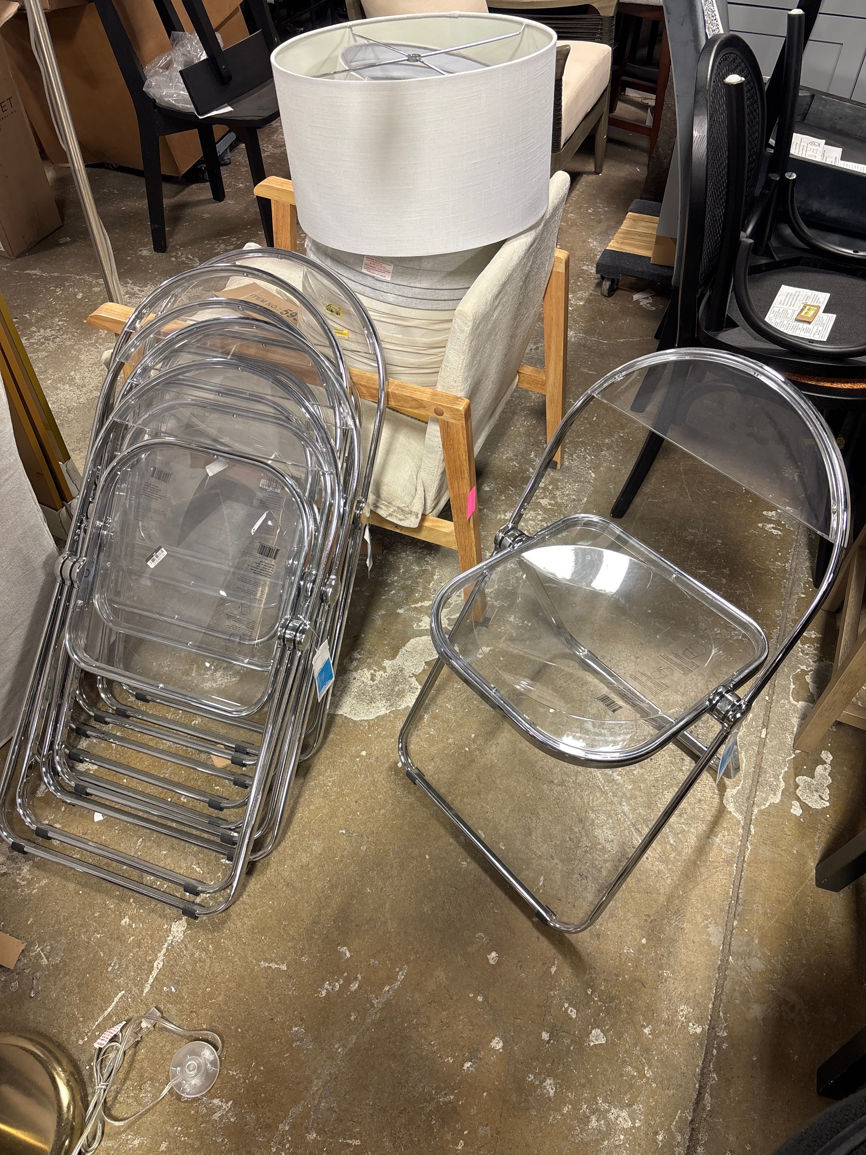 (Set of 6) Metal Acrylic Folding Chair Chrome SHOWROOM ITEM - Image 2