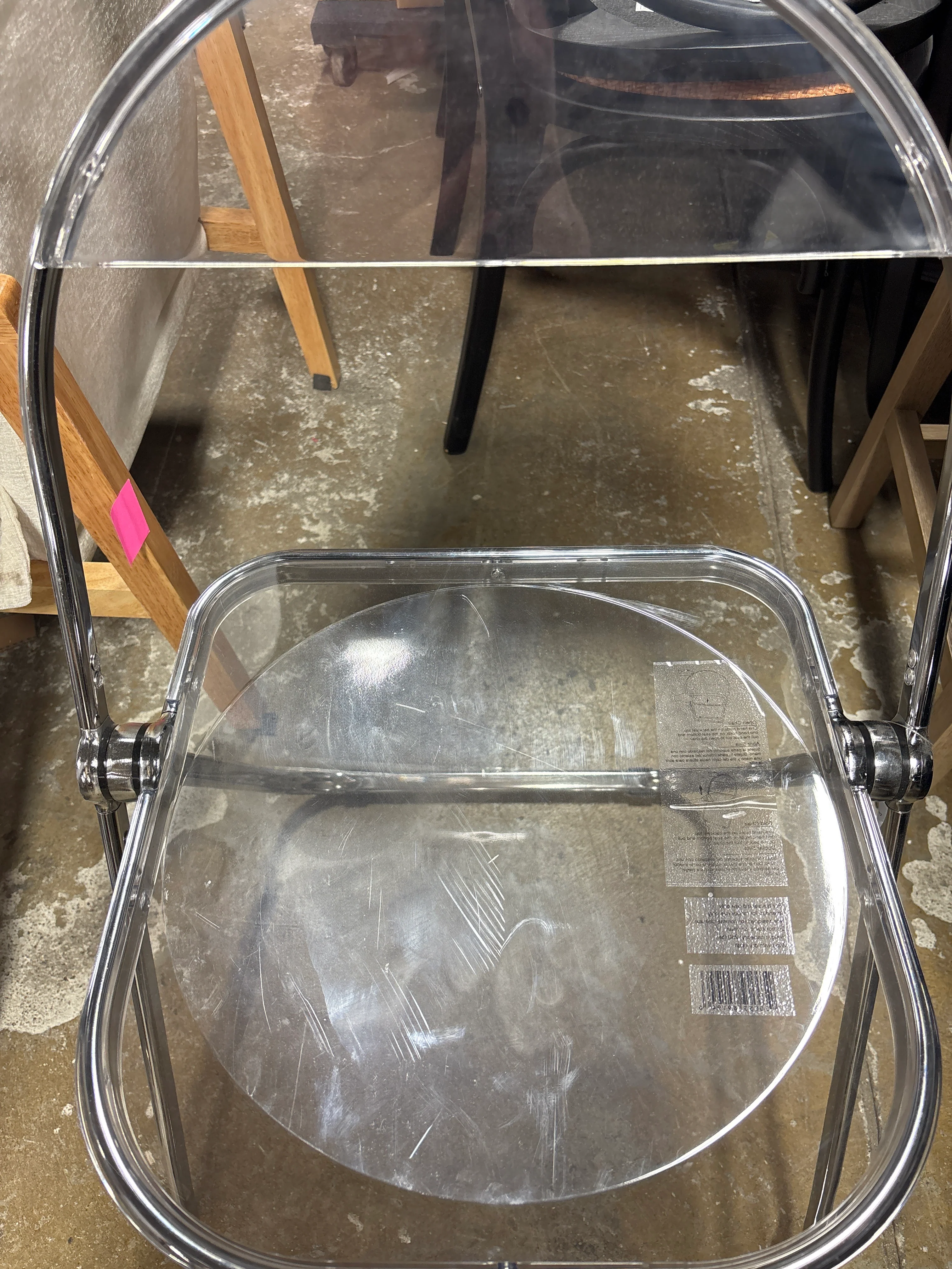 (Set of 6) Metal Acrylic Folding Chair Chrome SHOWROOM ITEM - Image 3