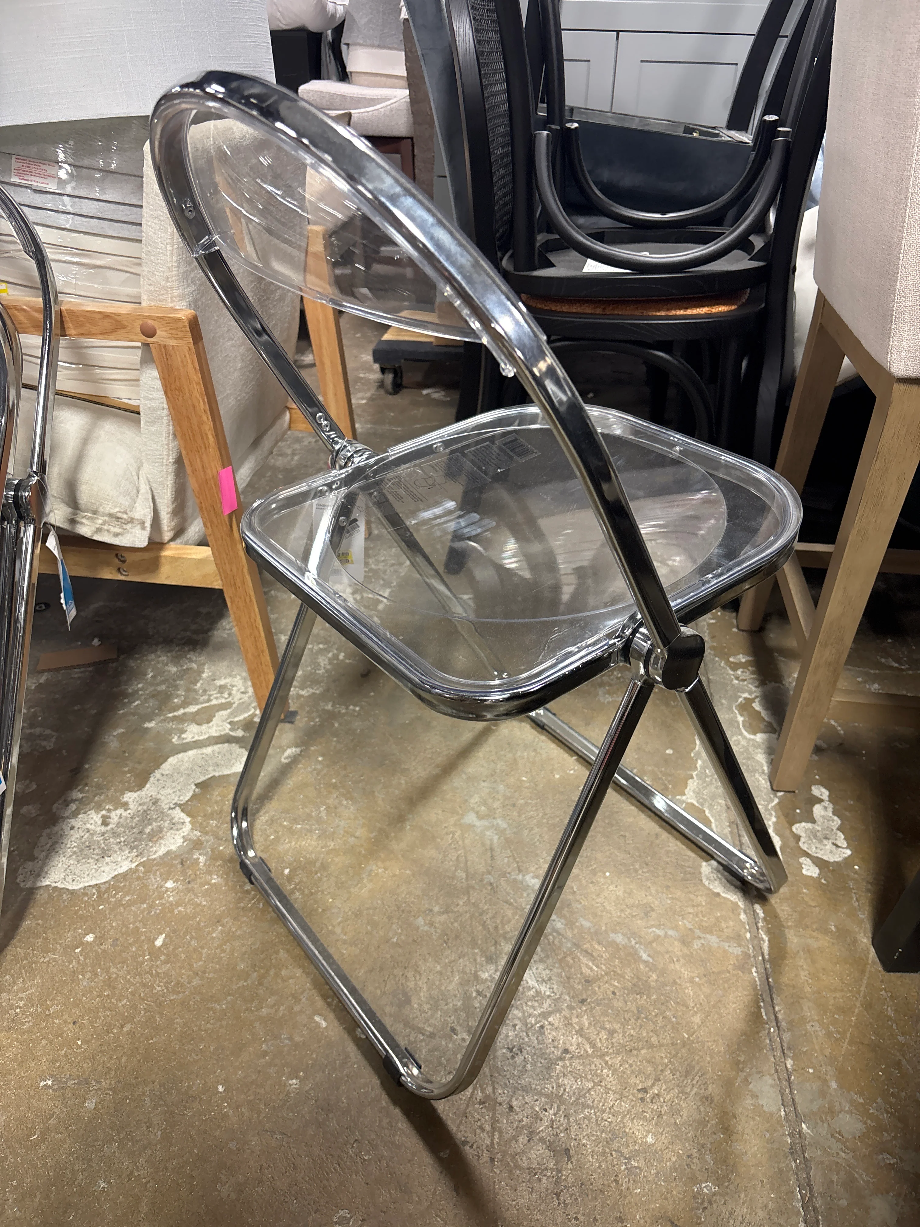 (Set of 6) Metal Acrylic Folding Chair Chrome SHOWROOM ITEM - Image 4