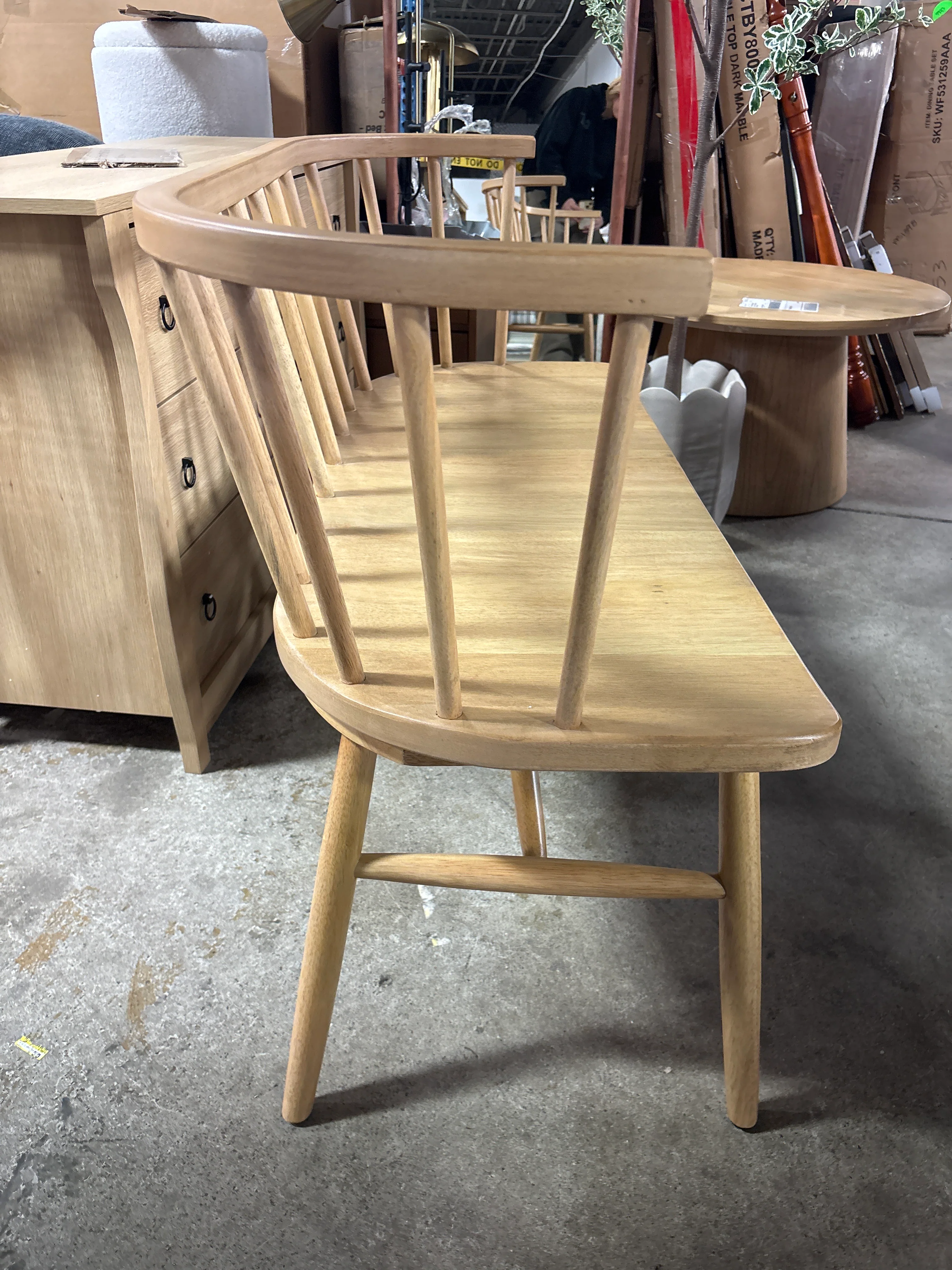 Shaker Wooden Dining Bench with Curved Back Natural SHOWROOM ITEM - Image 3