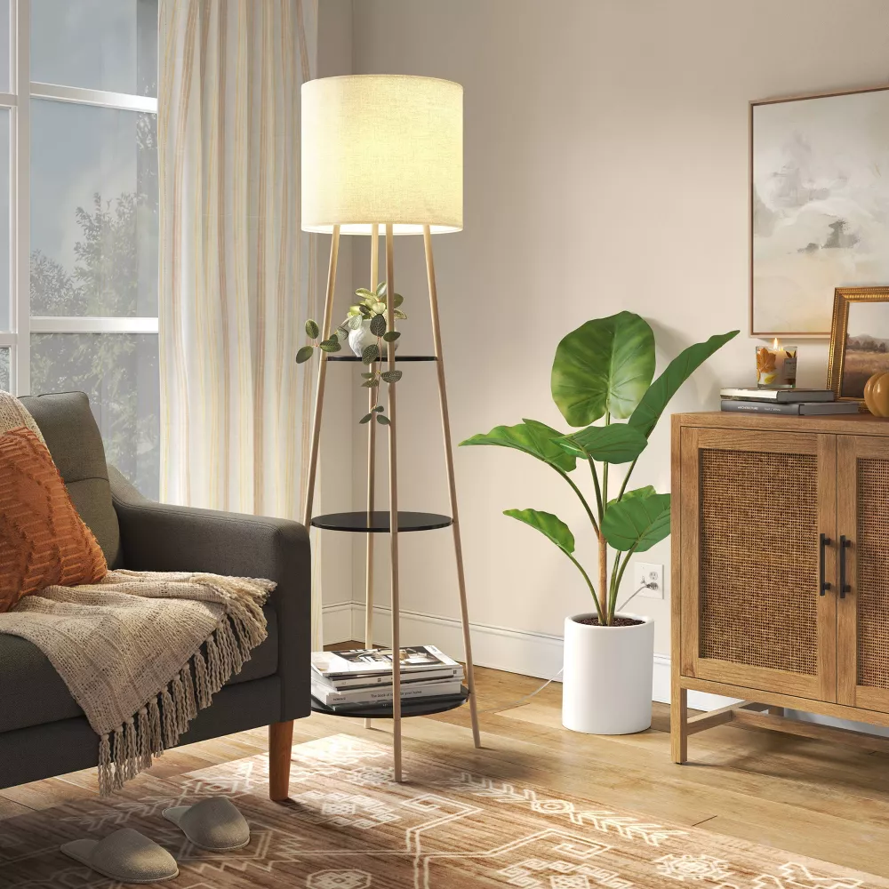 Shelf Floor Lamp Black/Natural - Image 3