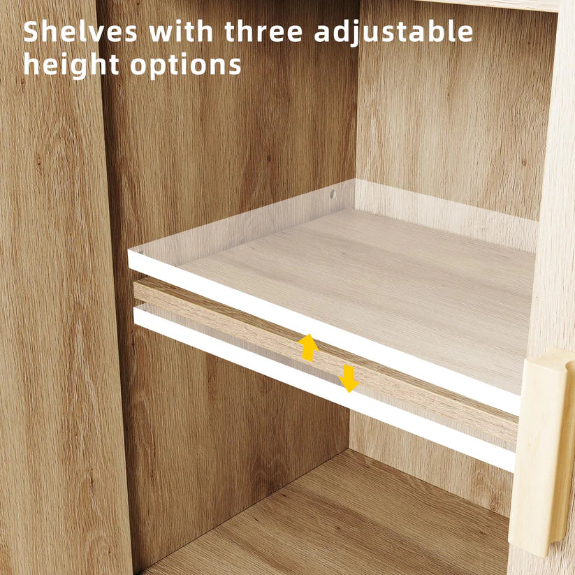 Sideboard Buffet Kitchen Storage Cabinet with Rattan Doors - Image 4