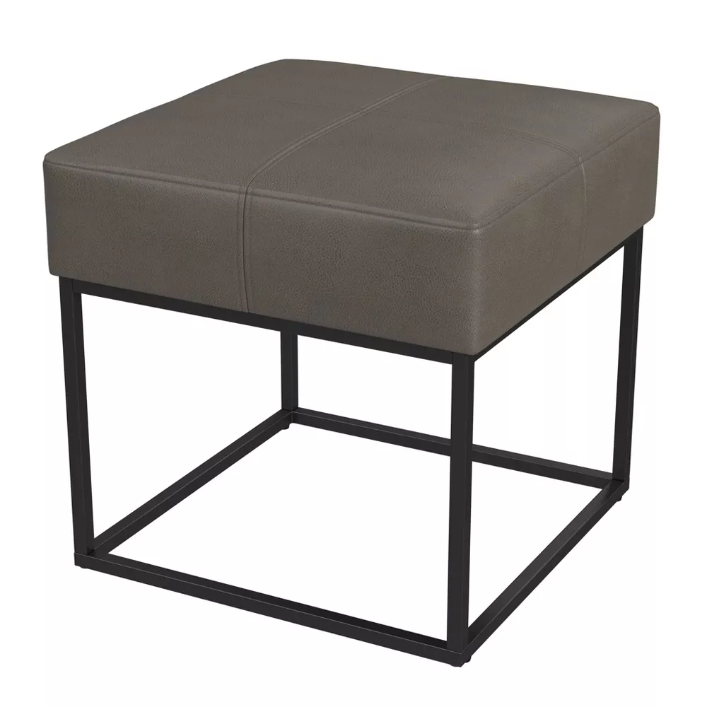 Small Square Metal Faux Leather Ottoman Pewter Gray - Image 2