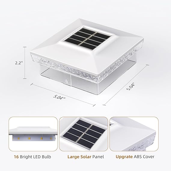 Solar Post Cap Lights, 6 Pack Outdoor Fence - White - Image 5