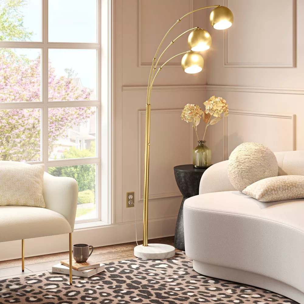 Span 3-Head Metal Globe Floor Lamp Brass, - Image 2