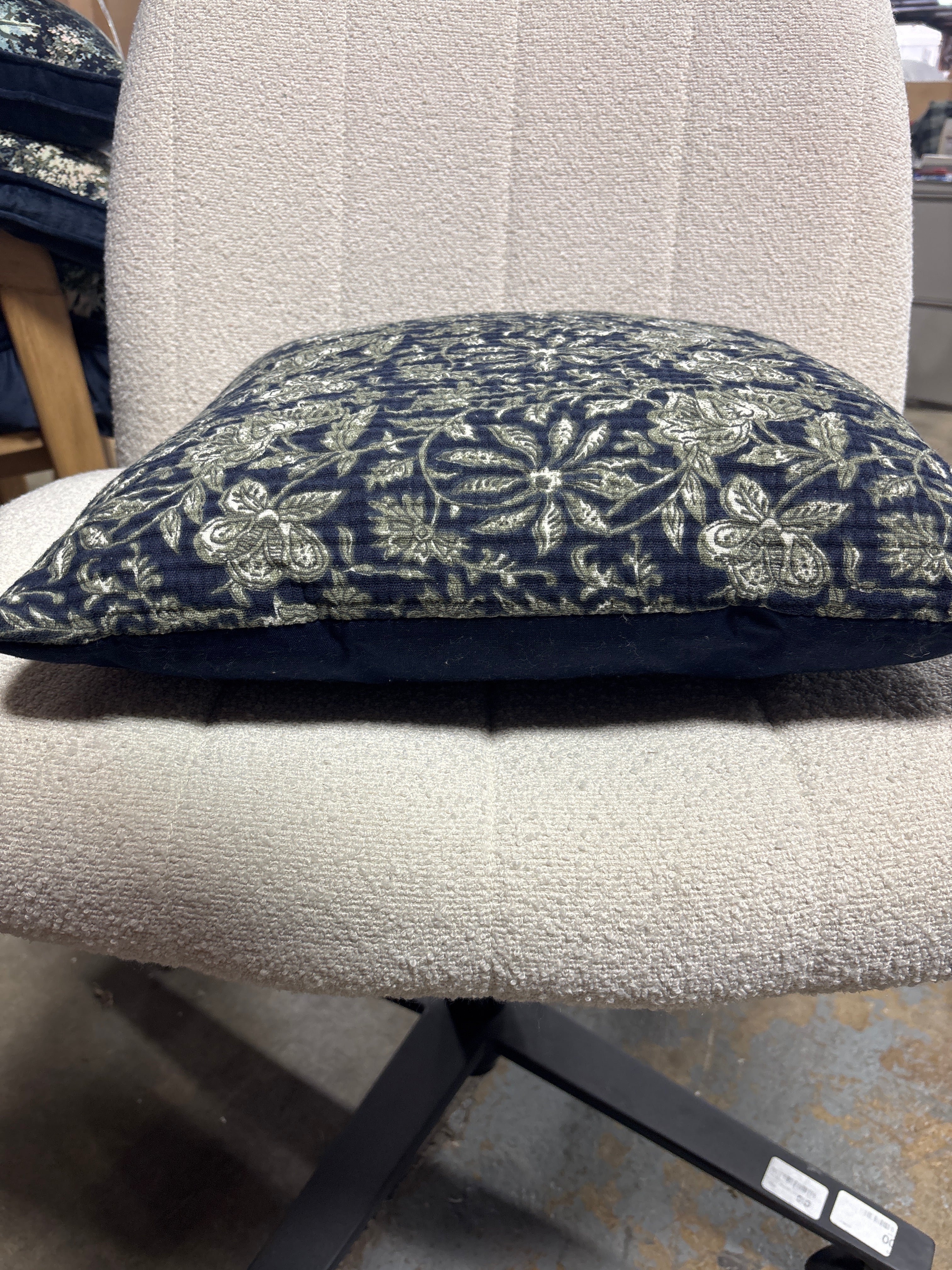 Square Double Cloth Printed Decorative Throw Pillow Navy/Green/Cream SHOWROOM ITEM - Image 4