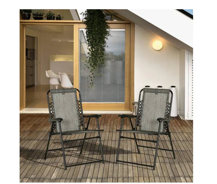 Steel Outdoor Bungee Sling Chairs Gray Folding Lawn Chairs (Set of 2) - Image 4