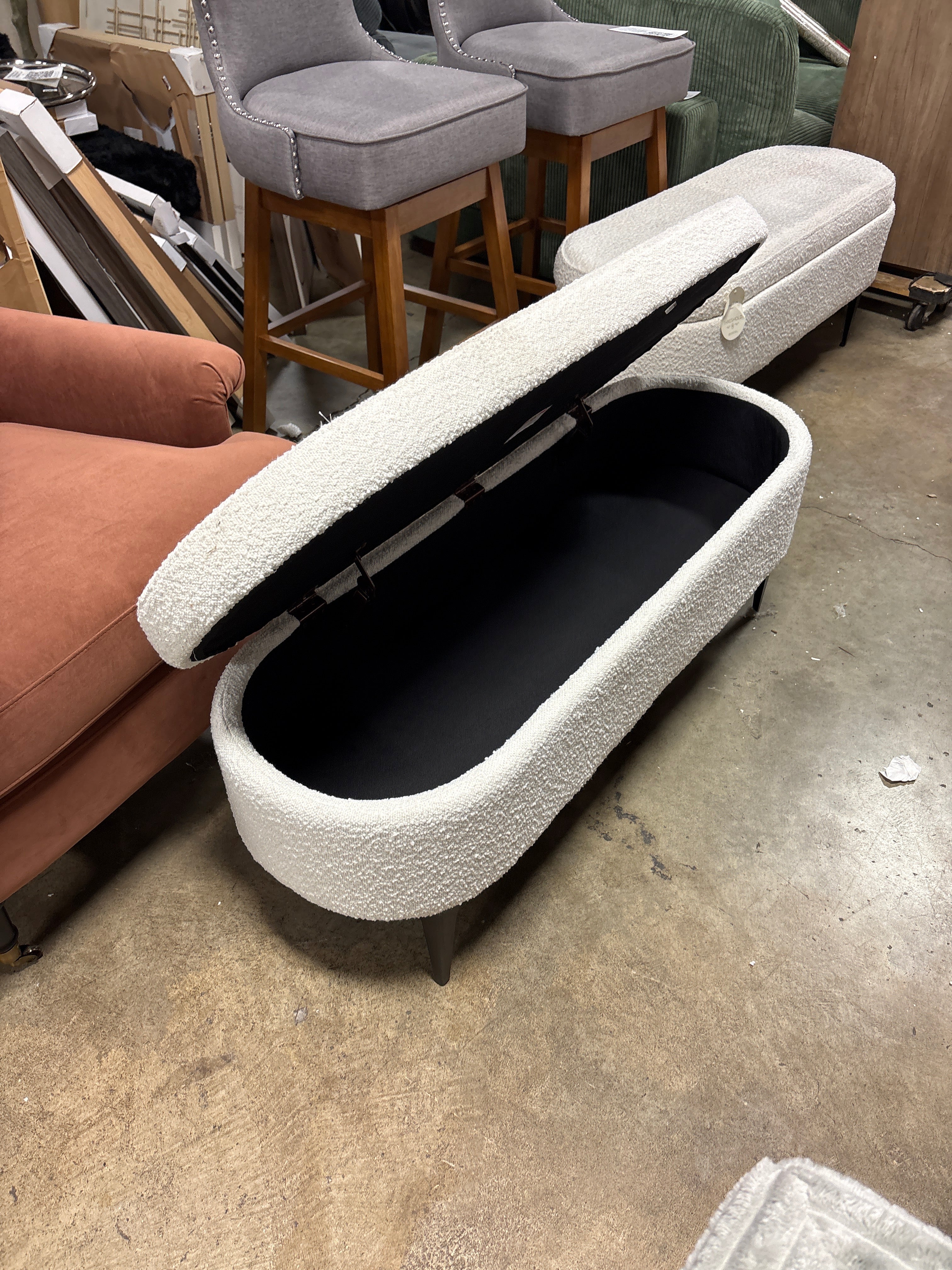 Storage Bench with Metal Legs Cream Boucle - Threshold™: Upholstered, for Bedroom, Entryway Fully Assembled SHOWROOM ITEM - Image 3
