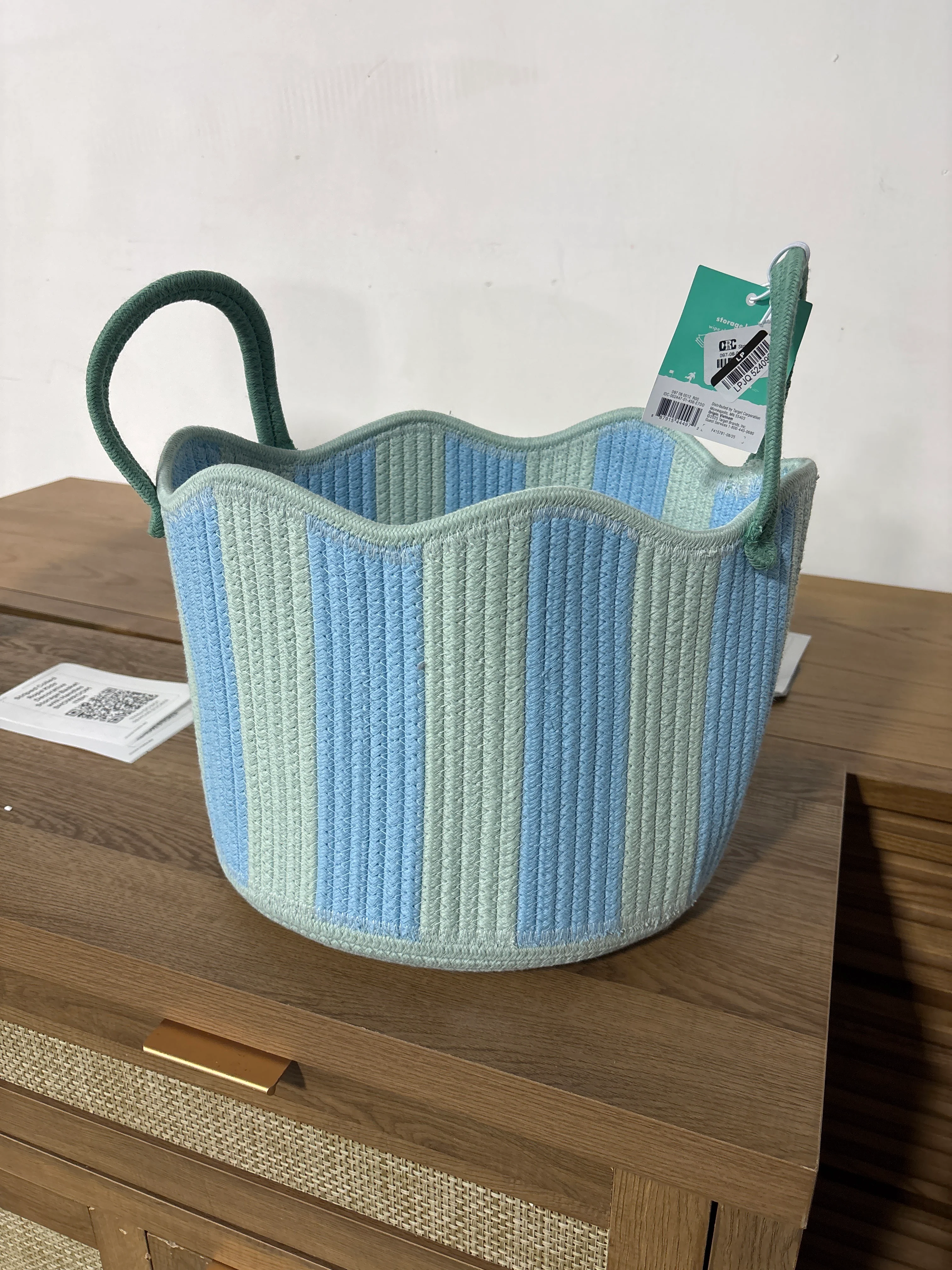 Striped Coiled Rope Kids' Decorative Storage Basket with Handles SHOWROOM ITEM - Image 2