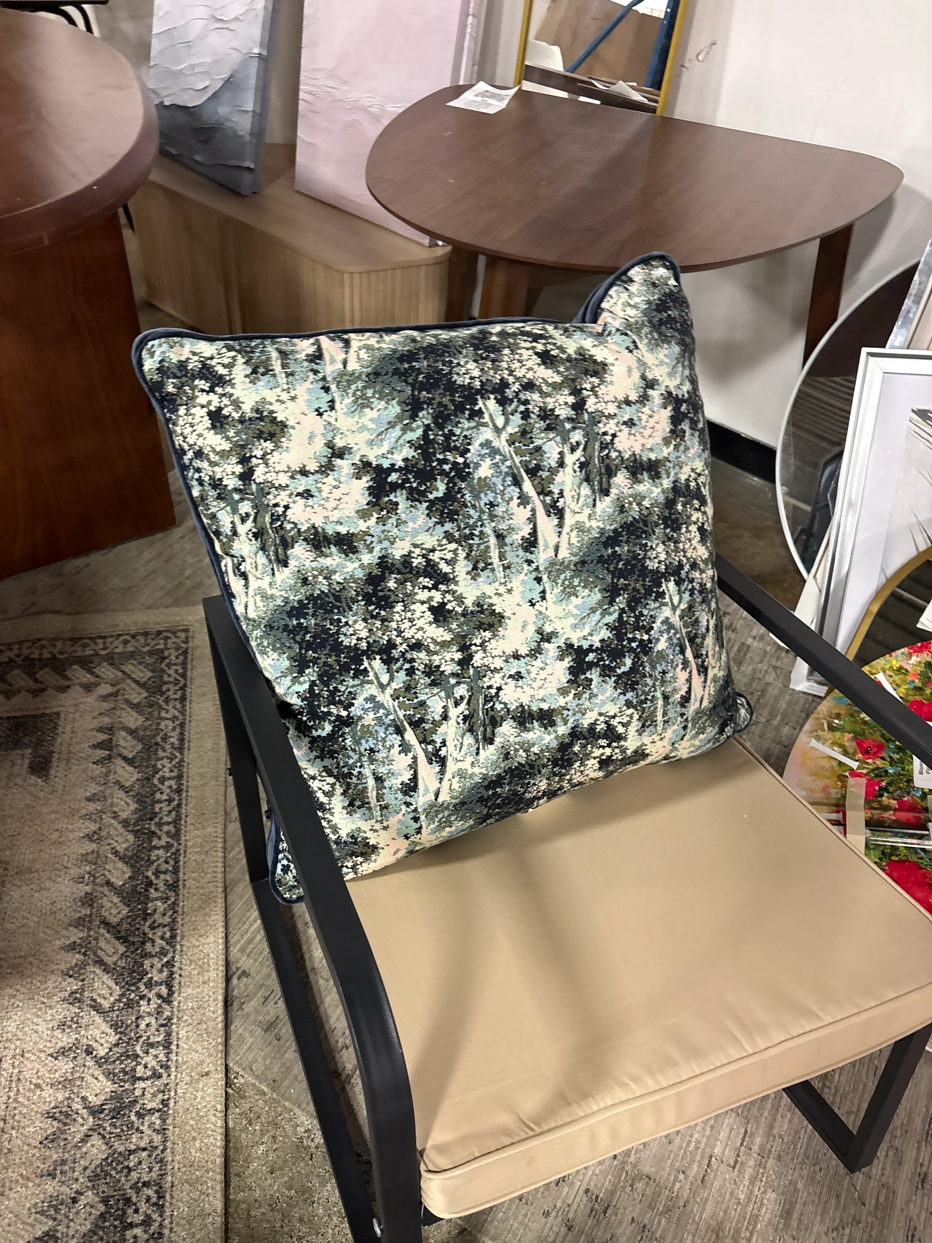 Studio McGee 24” x 24” Gusset Navy Abstract Tree Printed Accent Velvet Pillow SHOWROOM ITEM - Image 2