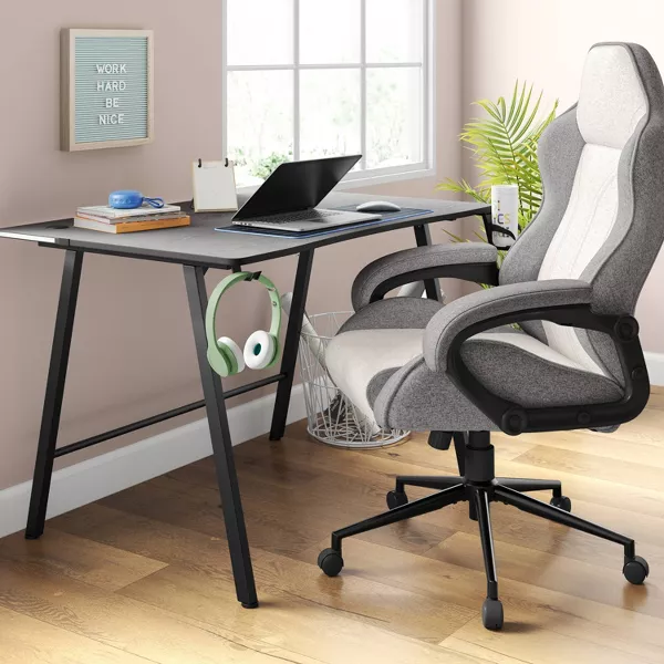 Swivel Dorm Gaming Chair Gray Upholstered - Image 5