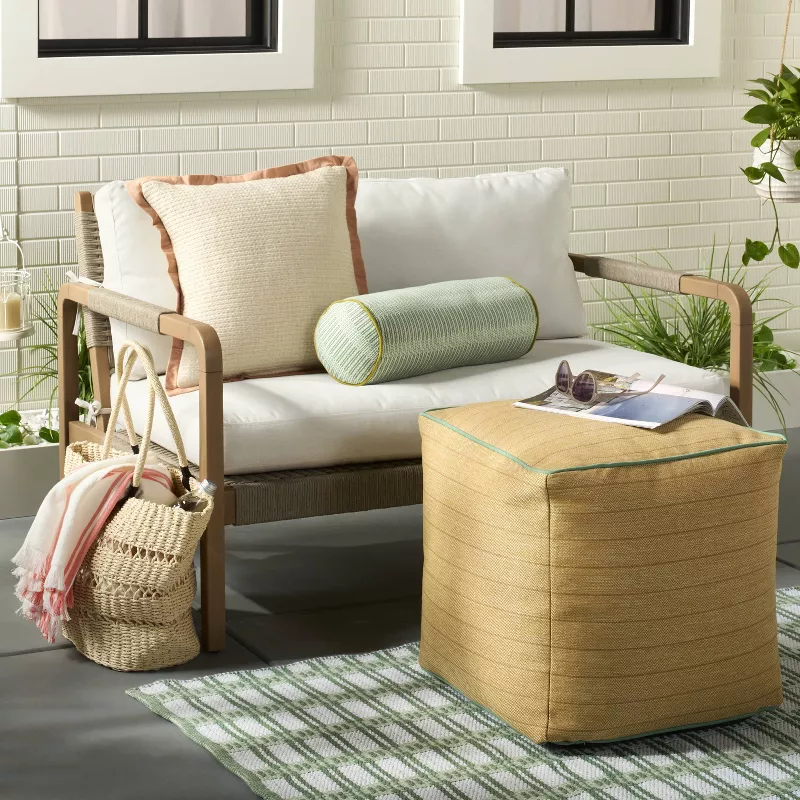 Textured Woven Flange Detail Indoor/Outdoor Square Throw Pillow - Image 4