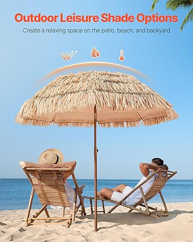 Tiki Umbrella, Thatched Patio with Tilt, Hawaiian Style Beach Parasol - Image 2