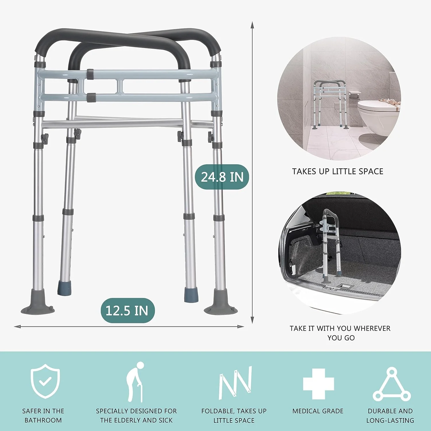 Toilet Safety Rails, Adjustable Toilet Frame - Image 3