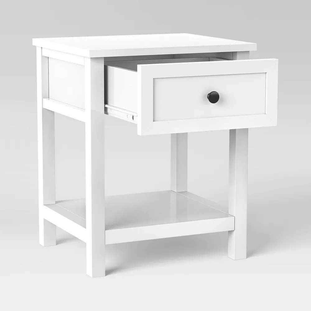 Traditional End Table with Storage Drawer Classic White - Image 3
