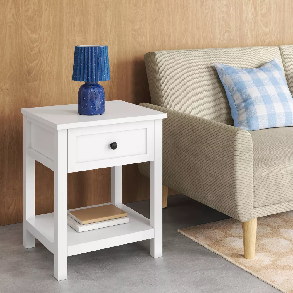 Traditional End Table with Storage Drawer Classic White - Image 4