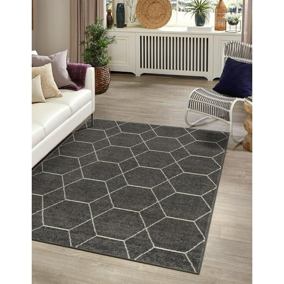 Trellis Frieze Collection Area Rug - Geometric (Dark Gray/Ivory) - 3' 3" x 5' 3" - Image 2