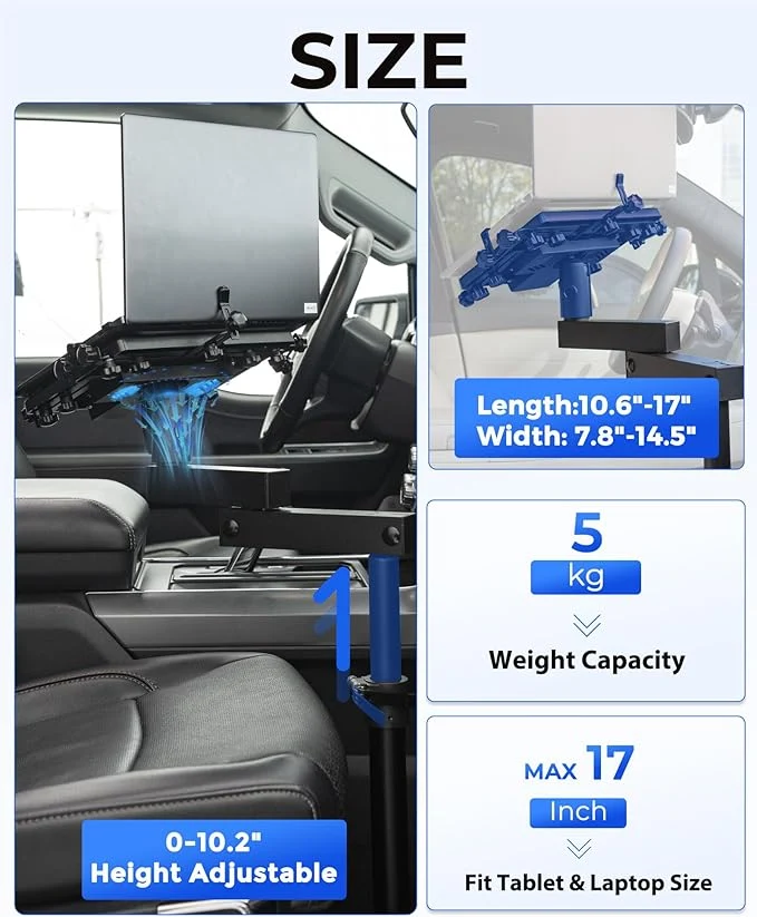 Truck Laptop Mount Fit for Toyota Tundra 2022-2025, Ford Focus 2003-2010 No-Drill Adjustable Aluminum Truck Laptop Tablet Stand Holder - Image 4