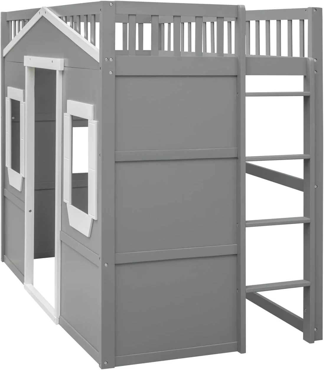 Designs House Loft Bed, with Ladder and Safety Guardrails, White+Gray, Twin 2-BOXES - Image 3
