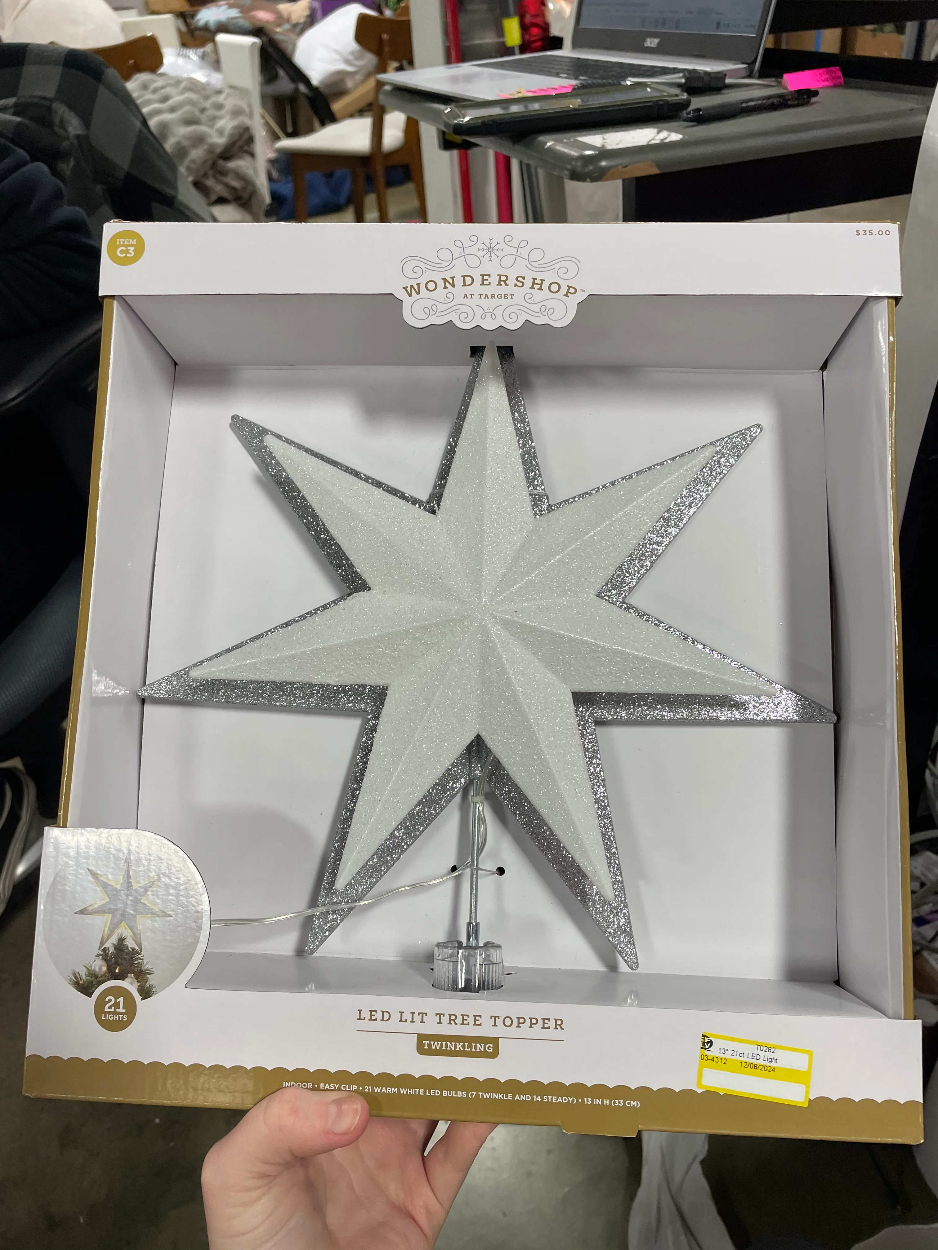 Twinkling LED Lit Tree Topper Silver White 21 Lights, final cut - Image 5