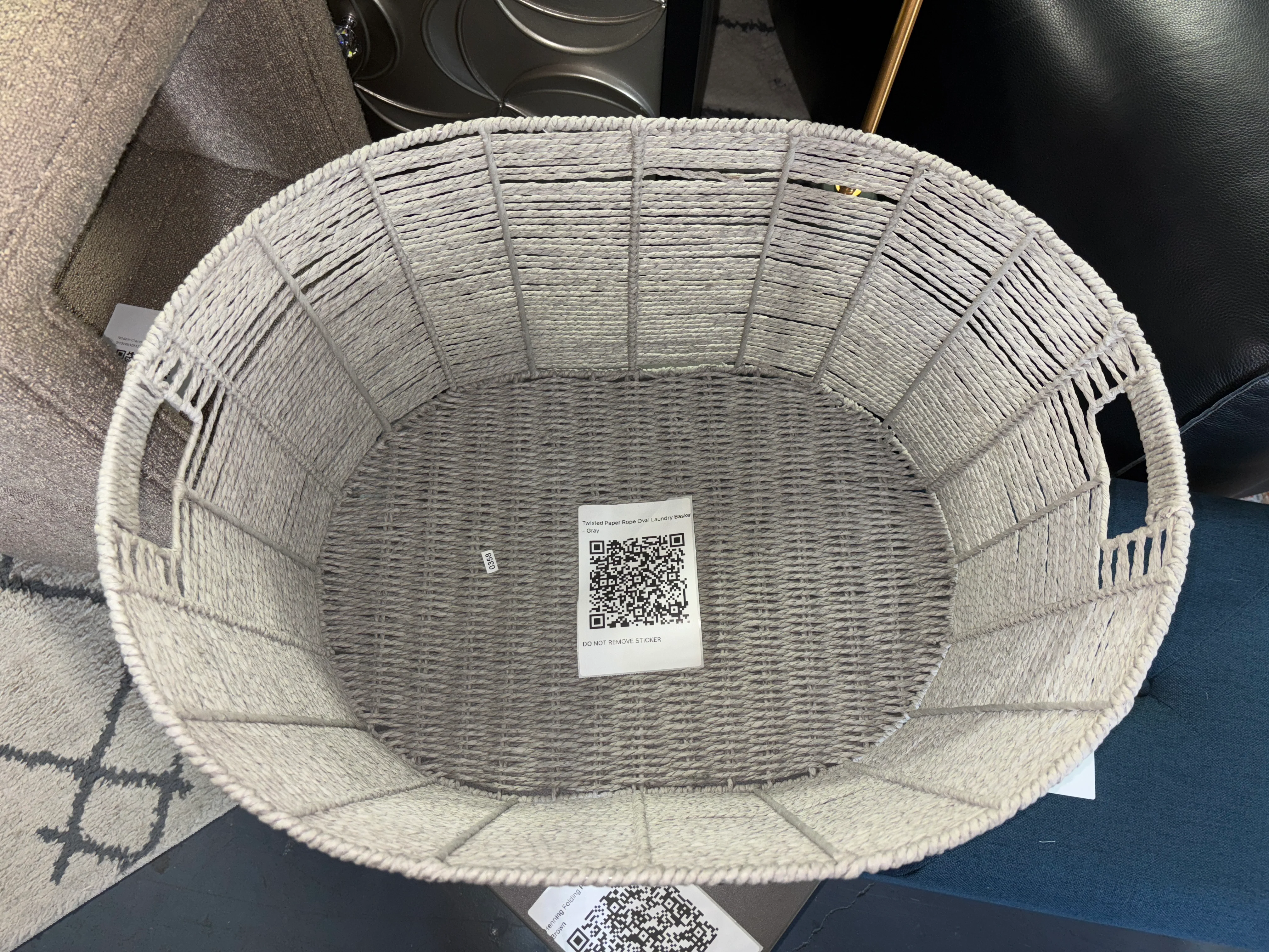 Twisted Paper Rope Oval Laundry Basket - Gray SHOWROOM ITEM - Image 3