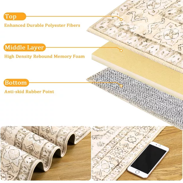 Ultra-Thin Boho Area Rug Machine Washable Indoor Print Accent Carpet Pet Friendly Non Slip Soft Floor Rugs 8'x10' - Image 3