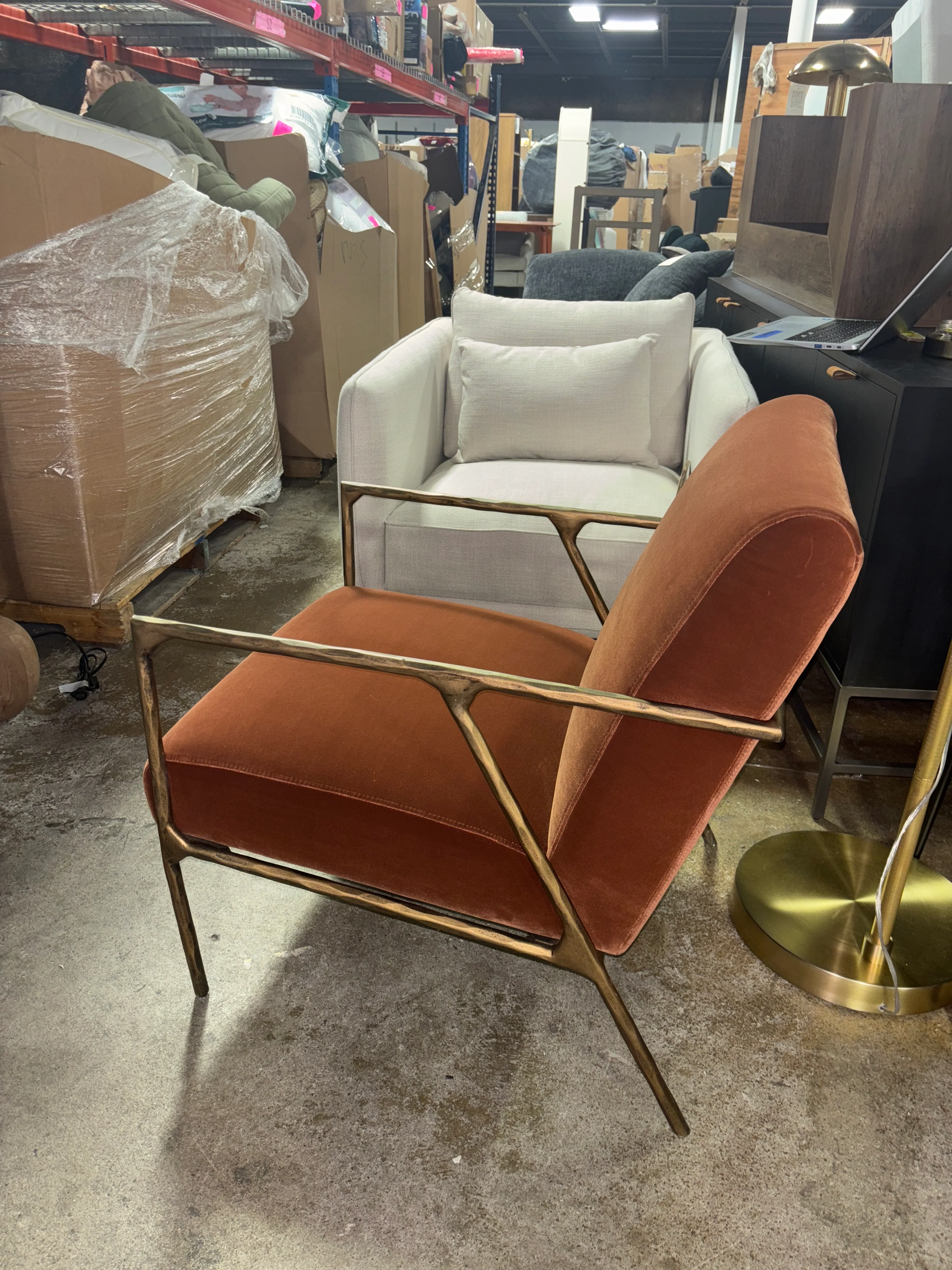 Upholstered Armchair Burnt Orange Velvet SHOWROOM ITEM - Image 3