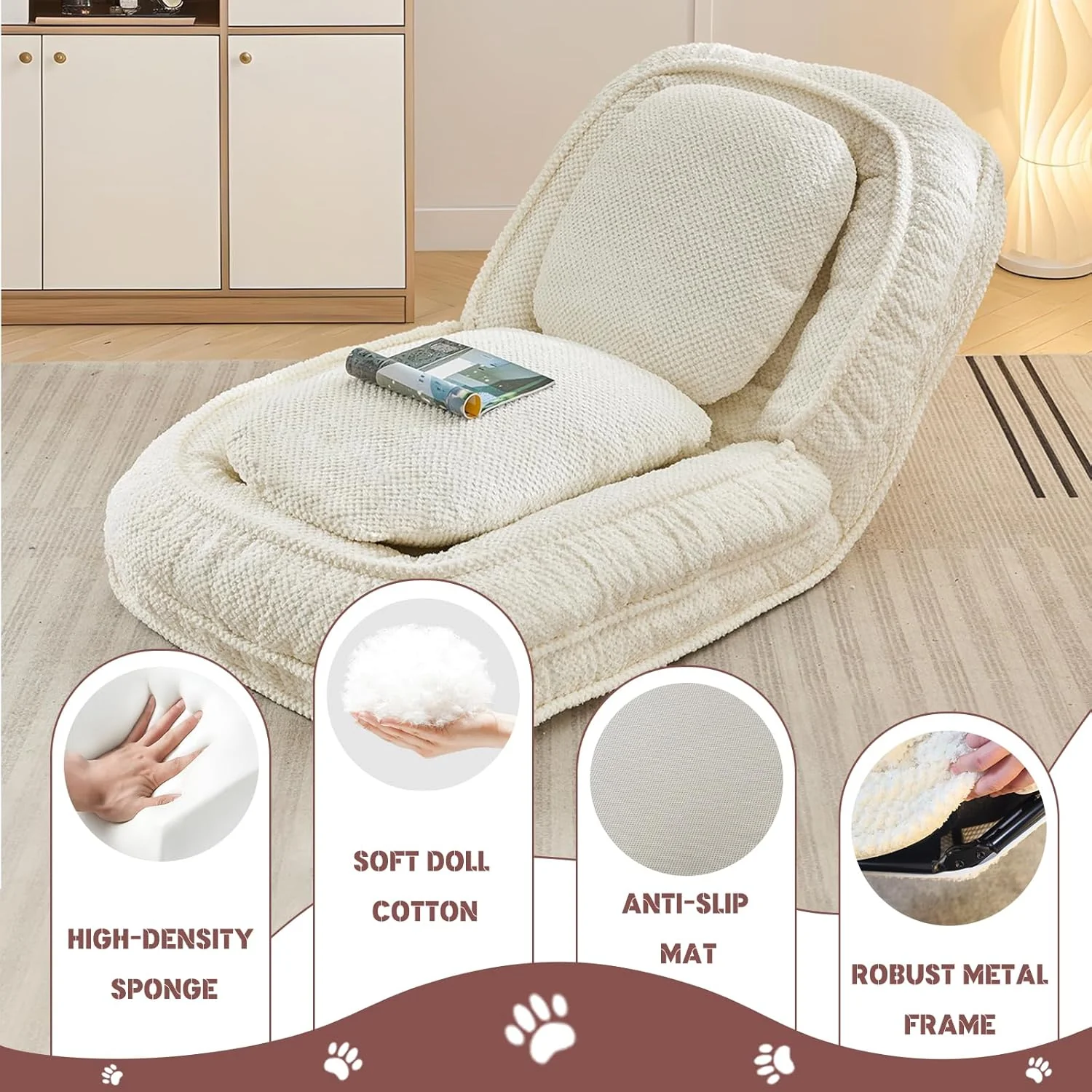 Upholstered Human Dog Bed for Adult & Pets (Beige) - Image 3