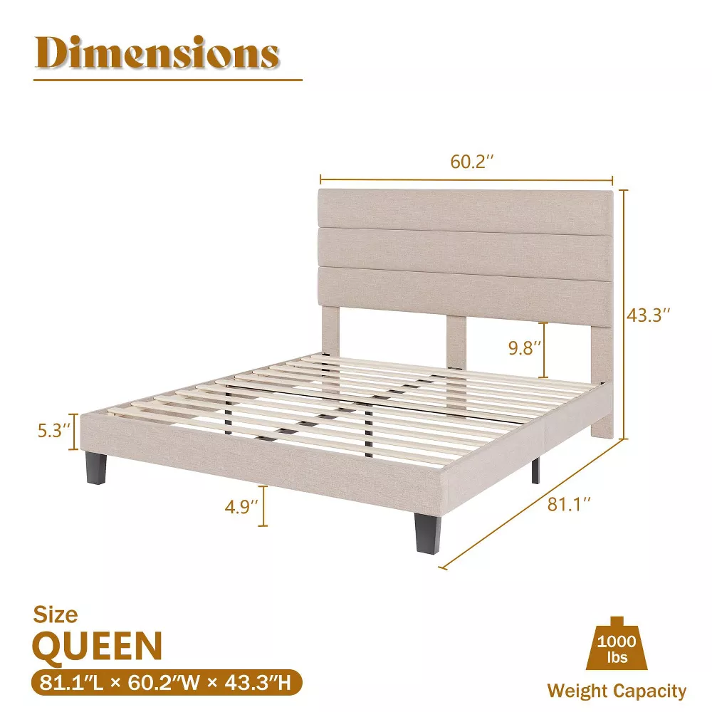 Upholstered Platform Bed Frame with Headboard Queen - Image 5