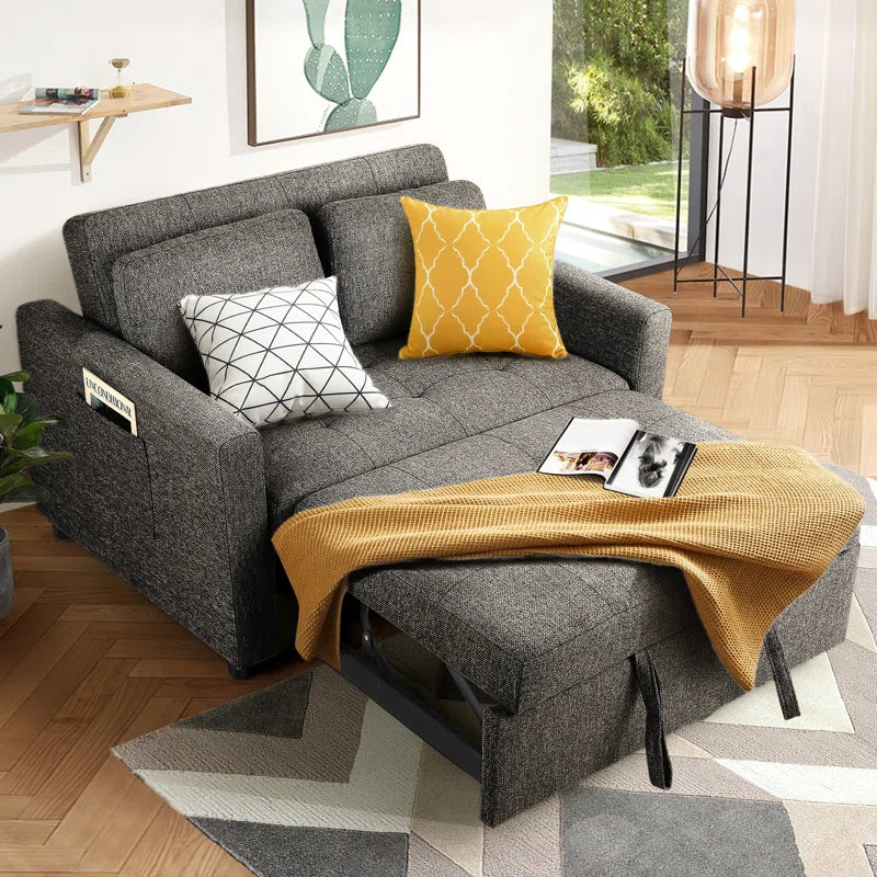 Vadims 48.5'' Upholstered Reclining Sleeper Sofa - Black Linen SHOWROOM ITEM