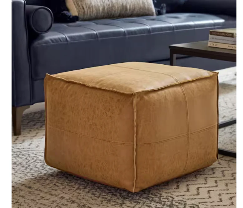 Vegan Leather Sienna Brown Square Pouf Ottoman SHOWROOM ITEM