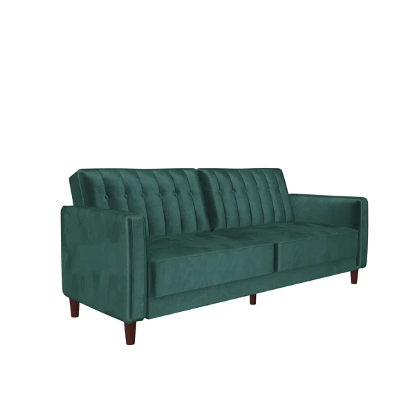 Velvet Square Arm Convertible Sofa, - Image 4