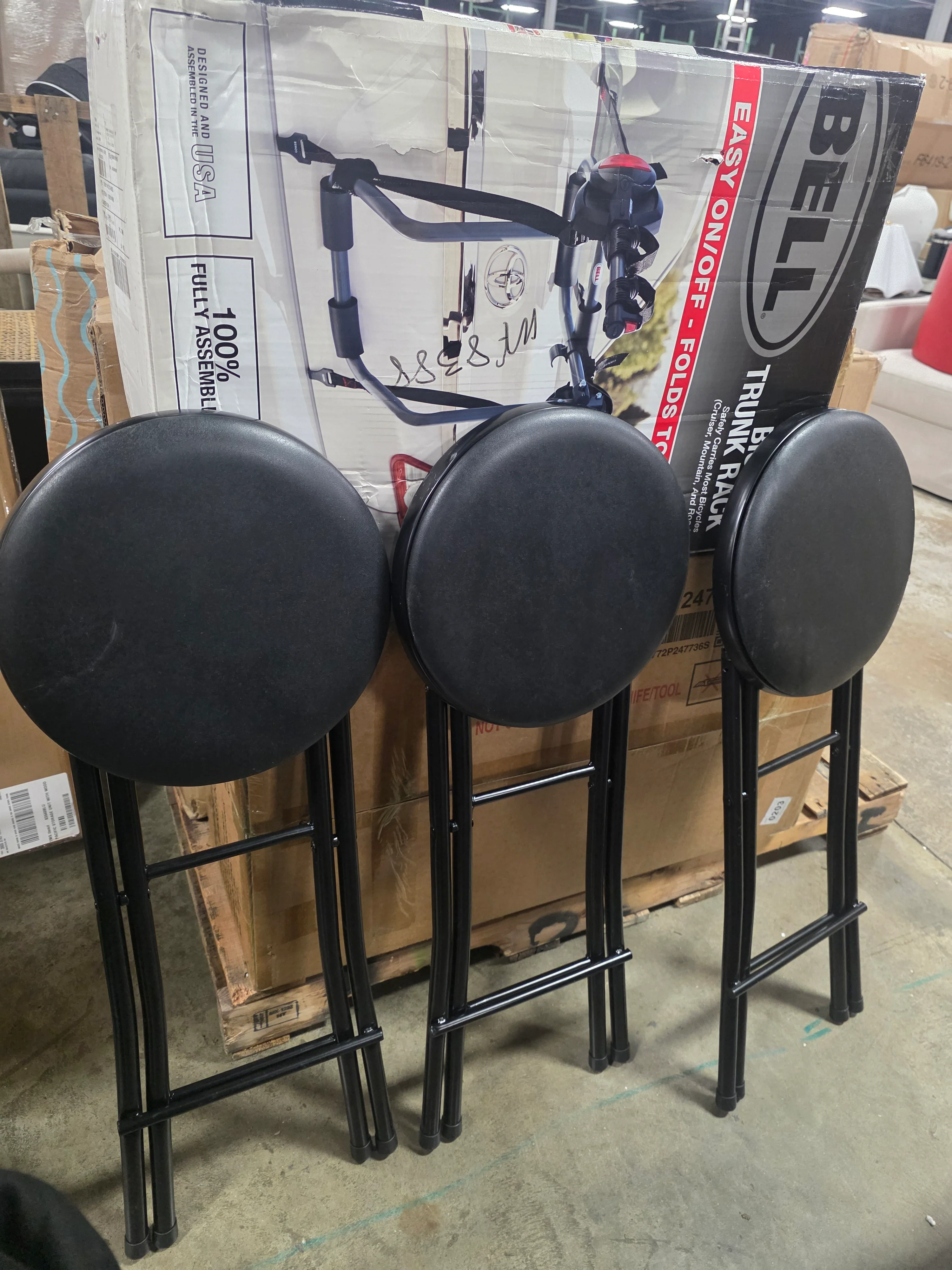 Vinyl Folding Stool Black - Set of 3 - Image 5