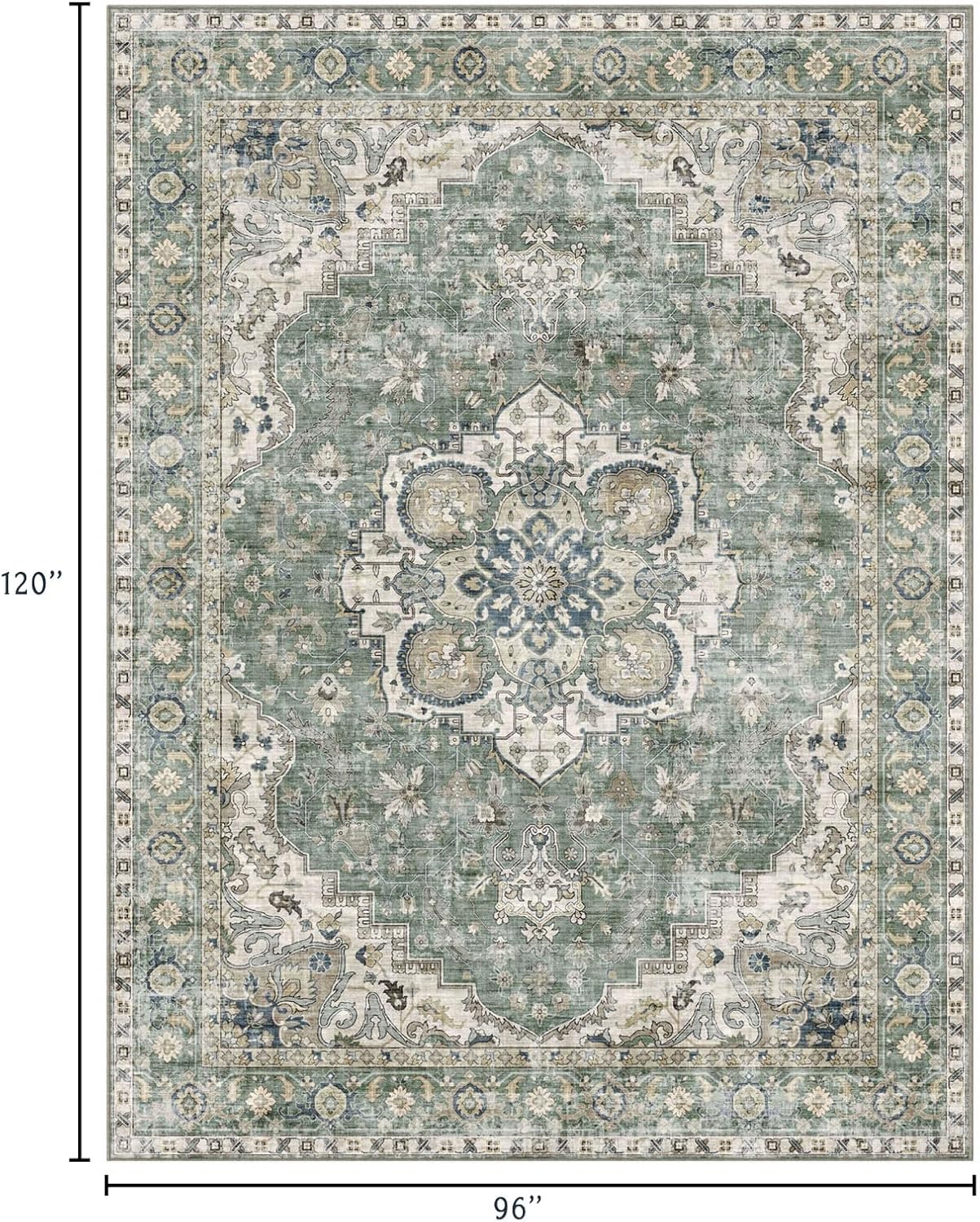 Washable Area Rug 8x10 - Large Sage Green Boho - Image 5