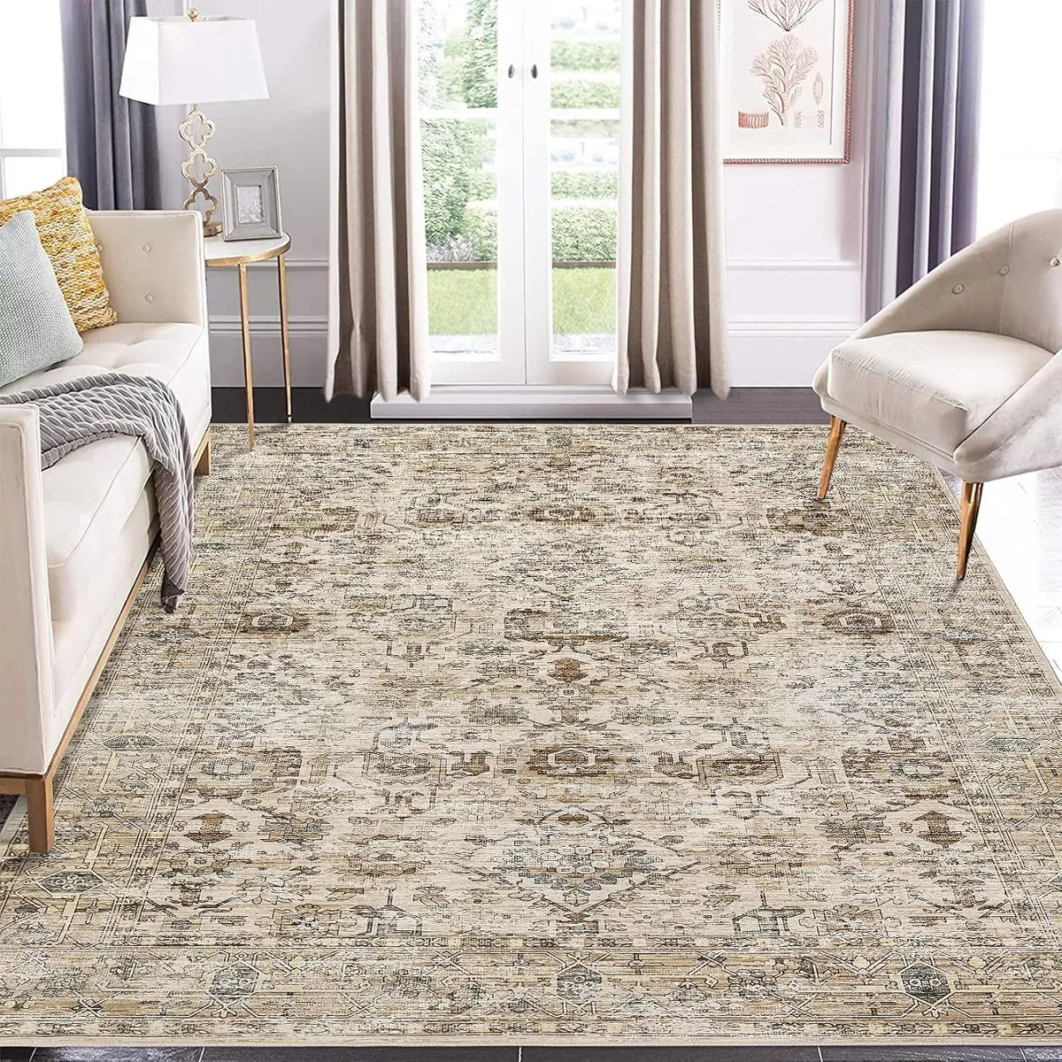 Washable Vintage Rug – Non-Slip Low-Pile Carpet 6'x9'